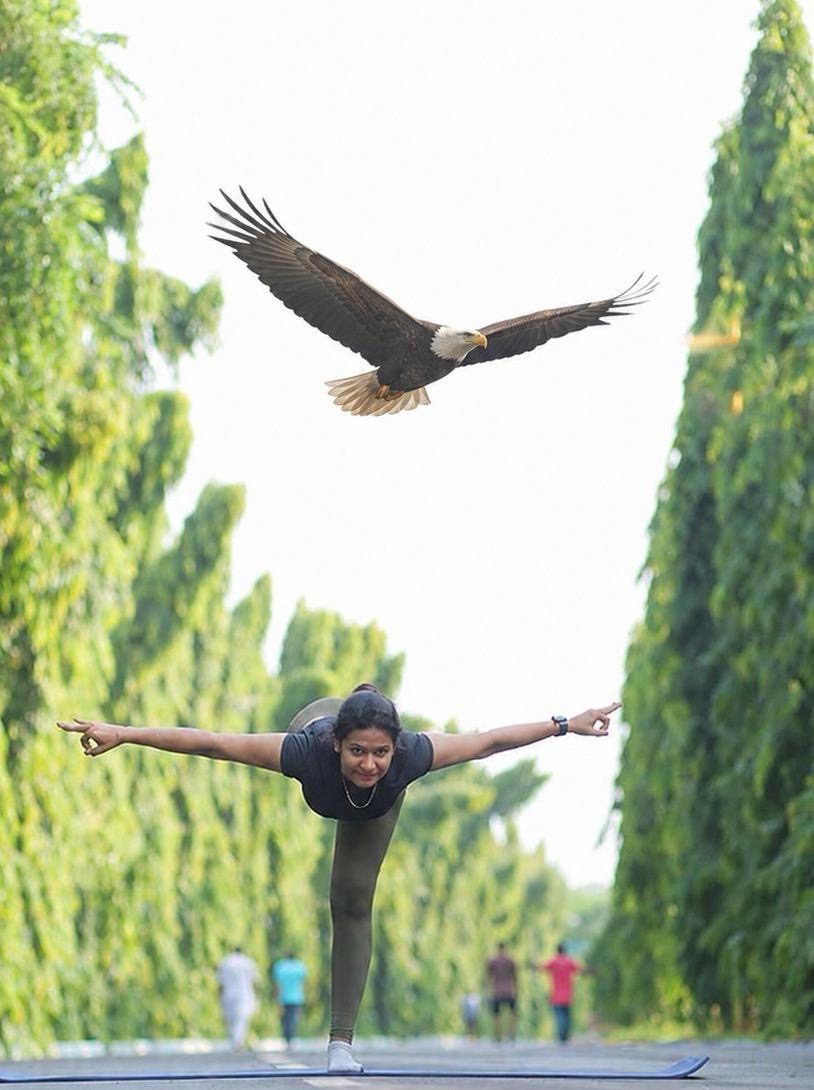 Kanchan in a warrior-three balance